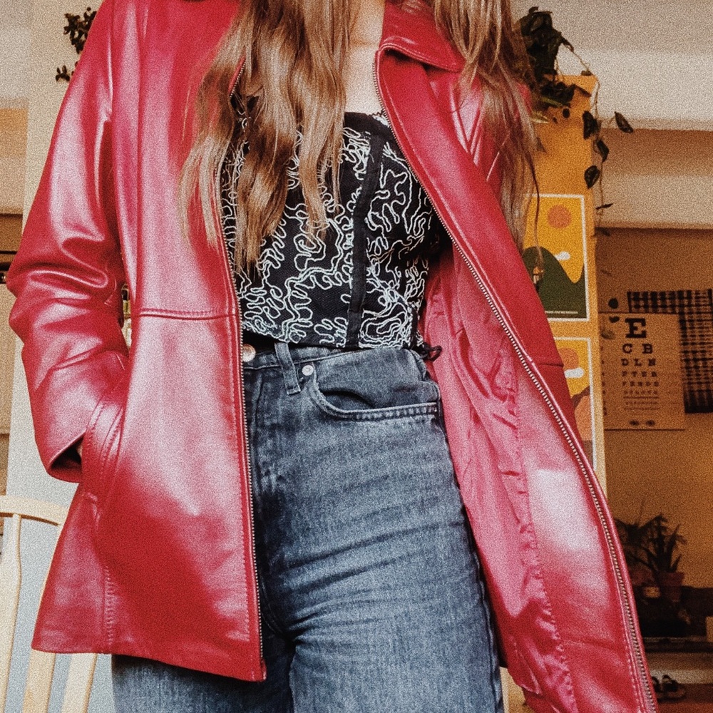 Vintage Red Leather Blazer